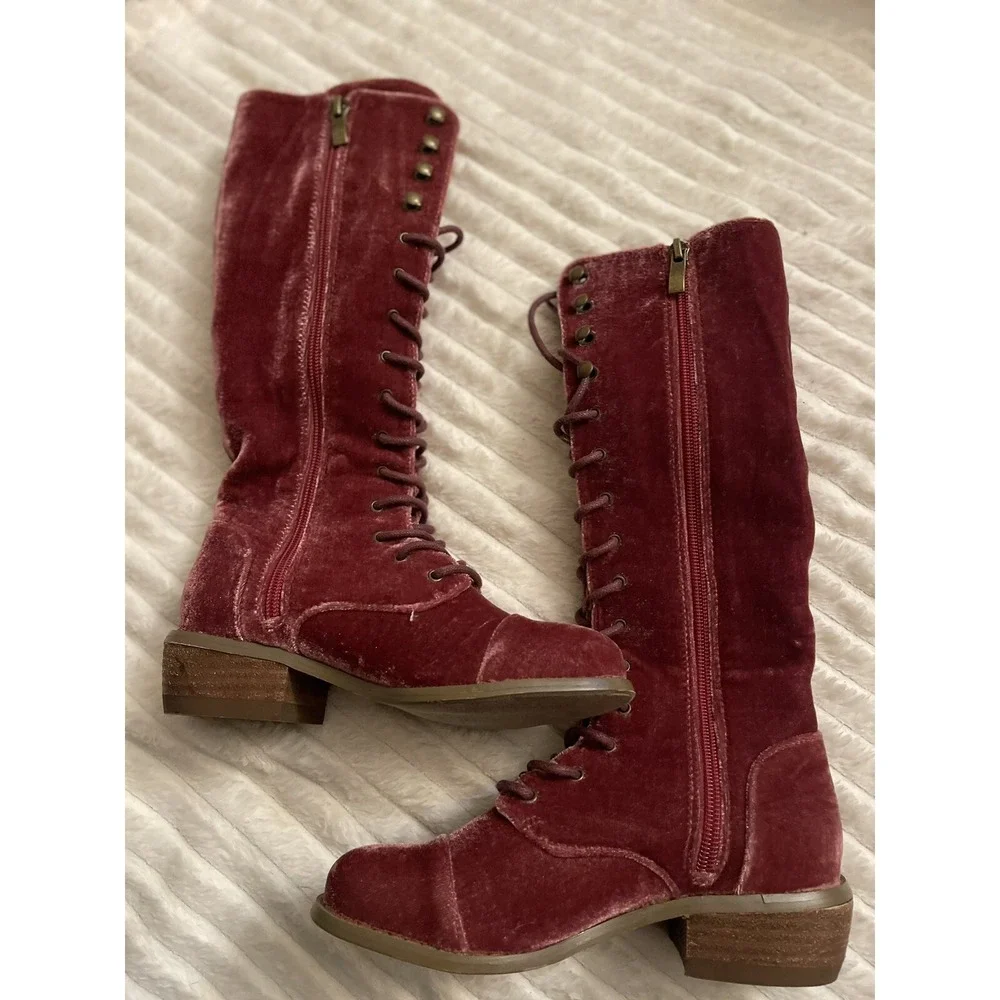 Joyfolie Girls Burgundy INDY‎ Lace Up Zip Boots Size 1